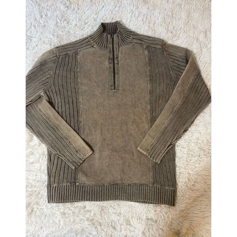 Men mock neck mixed layer half zip long sleeve fudge pullover sweatshirt L